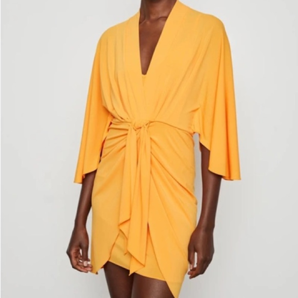 Bailey44 tie-front drapey jersey dress in orange/yellow